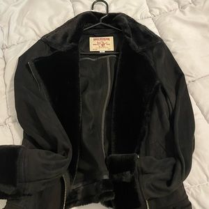 True religion faux fur lined suede jacket